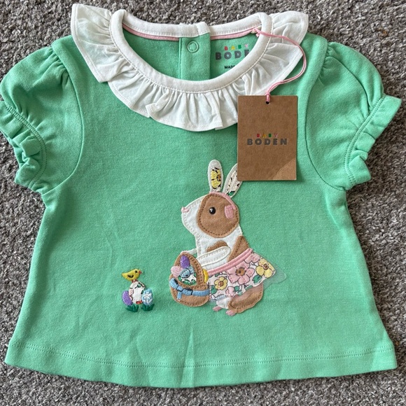 Baby Boden Other - Boden Mint Green Short-Sleeve Tee with White Ruffle Collar and Bunny Appliqué
